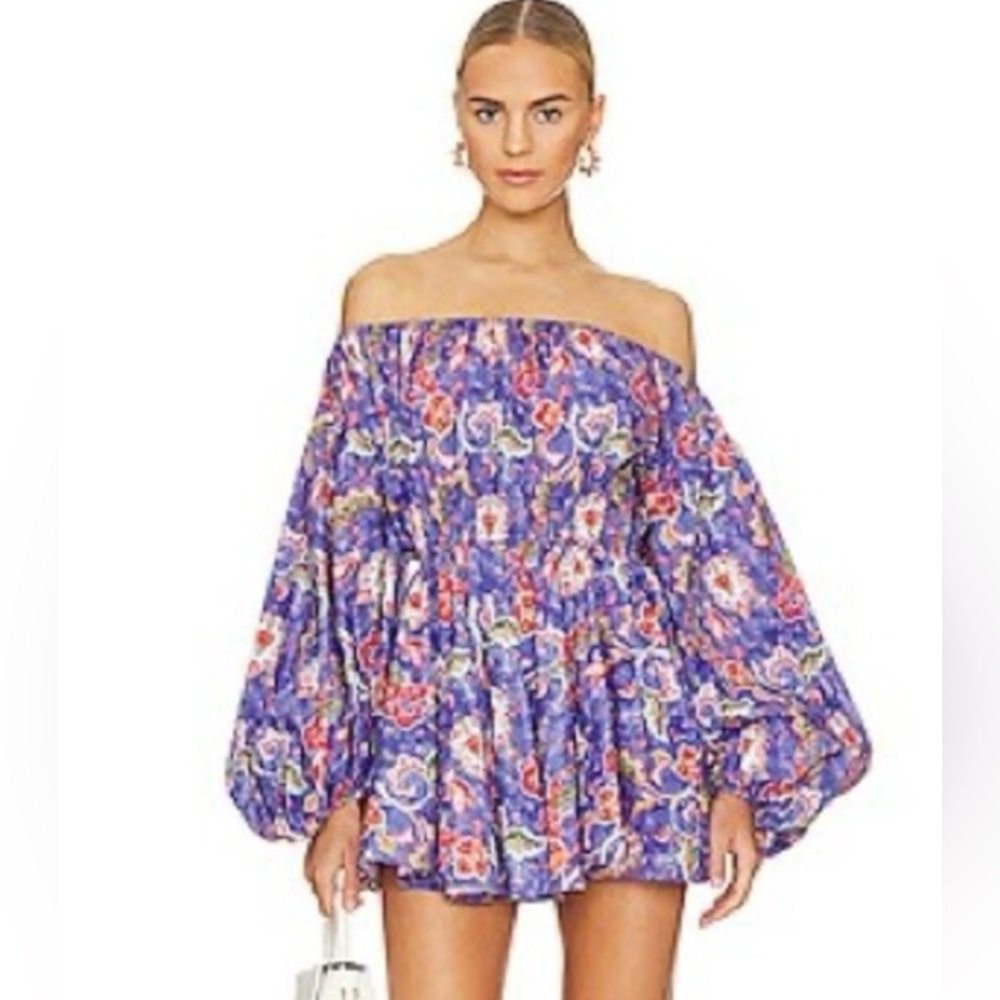 Caroline Constas Charli berry paisley Floral Off-Shoulder Dress XS 00 0 2 nwt